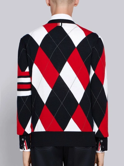 Shop Thom Browne 4-bar Argyle Merino V-neck Cardigan In Blue