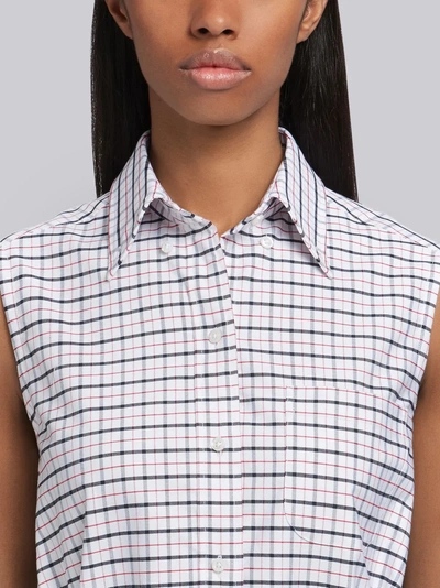 Shop Thom Browne Sleeveless Tartan A-line Shirtdress In White