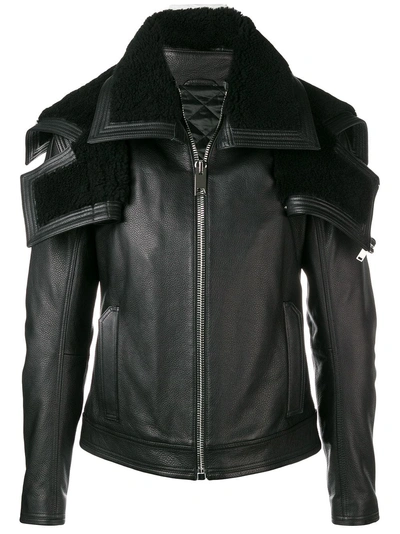 Shop Les Hommes Oversized Collar Lined Jacket - Black