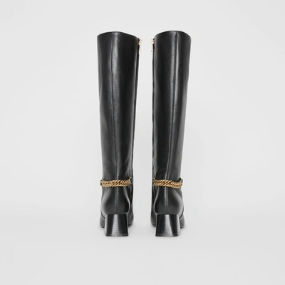 Shop Burberry Link Detail Leather Knee-high Boots In Black
