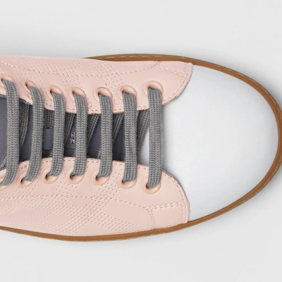 Shop Burberry Tri-tone Perforated Check Leather Sneakers In Pale Pink