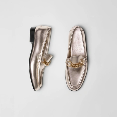Shop Burberry The Metallic Leather Link Loafer In Light Gold
