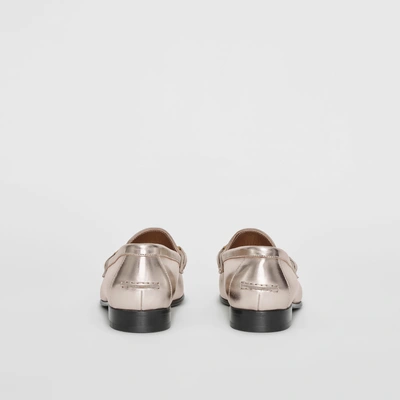 Shop Burberry The Metallic Leather Link Loafer In Light Gold