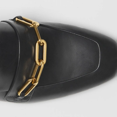 Shop Burberry Link Detail Leather Slingback Loafers In Black