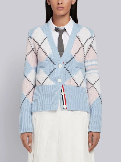 Shop Thom Browne 4-bar Argyle Intarsia Cardigan In Blue