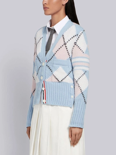 Shop Thom Browne 4-bar Argyle Intarsia Cardigan In Blue