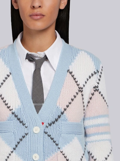 Shop Thom Browne 4-bar Argyle Intarsia Cardigan In Blue