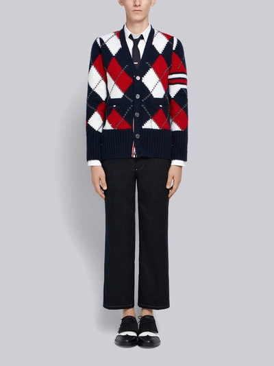 Shop Thom Browne 4-bar Argyle Intarsia Cardigan In Blue