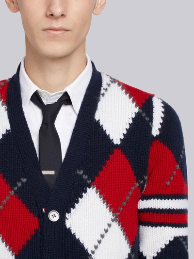 Shop Thom Browne 4-bar Argyle Intarsia Cardigan In Blue