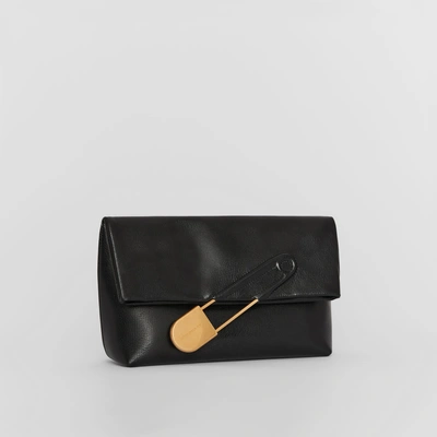 Shop Burberry The Medium Patent Leather Pin Clutch In Black