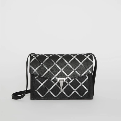 Shop Burberry Small Link Print Leather Crossbody Bag In Black