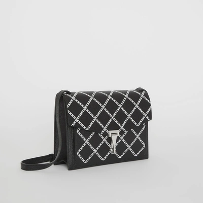 Shop Burberry Small Link Print Leather Crossbody Bag In Black