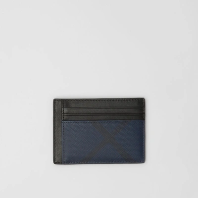 Shop Burberry London Check And Leather Money Clip Card Case In Navy/black