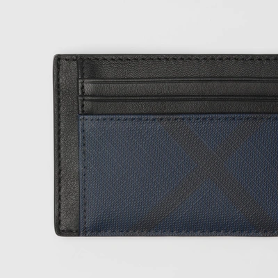 Shop Burberry London Check And Leather Money Clip Card Case In Navy/black