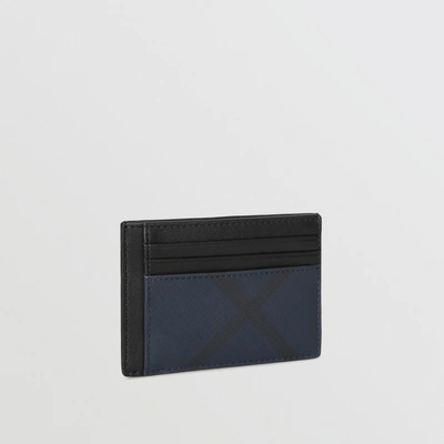 Shop Burberry London Check And Leather Money Clip Card Case In Navy/black