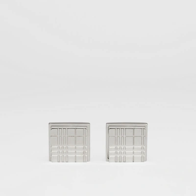 Shop Burberry Check-engraved Square Cufflinks In Silver