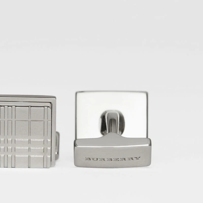 Shop Burberry Check-engraved Square Cufflinks In Silver