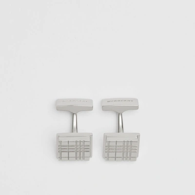 Shop Burberry Check-engraved Square Cufflinks In Silver