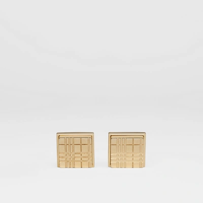 Shop Burberry Check-engraved Square Cufflinks In Light Gold