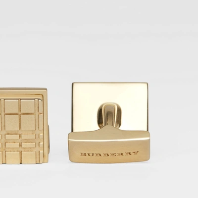 Shop Burberry Check-engraved Square Cufflinks In Light Gold