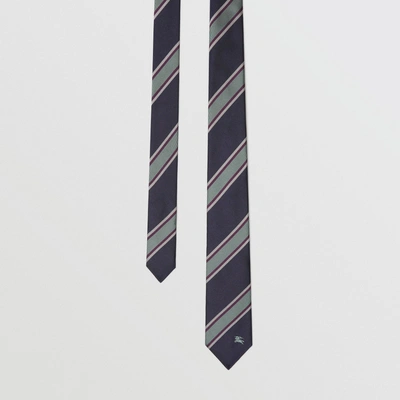 Shop Burberry Slim Cut Striped Silk Jacquard Tie In Dark Indigo Blue