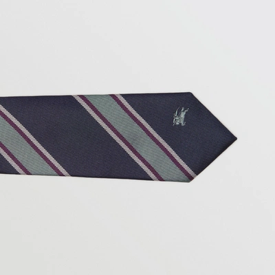 Shop Burberry Slim Cut Striped Silk Jacquard Tie In Dark Indigo Blue