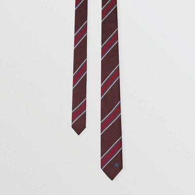 Shop Burberry Slim Cut Striped Silk Jacquard Tie In Oxblood