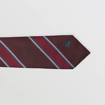 Shop Burberry Slim Cut Striped Silk Jacquard Tie In Oxblood