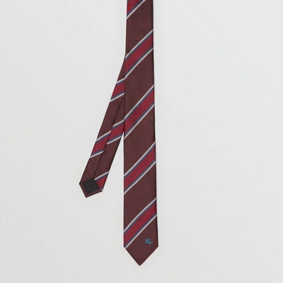 Shop Burberry Slim Cut Striped Silk Jacquard Tie In Oxblood