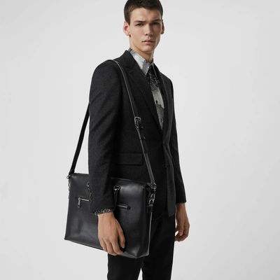 Shop Burberry Large Textured Leather Briefcase In Black