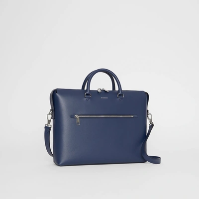 Shop Burberry Large Textured Leather Briefcase In Navy
