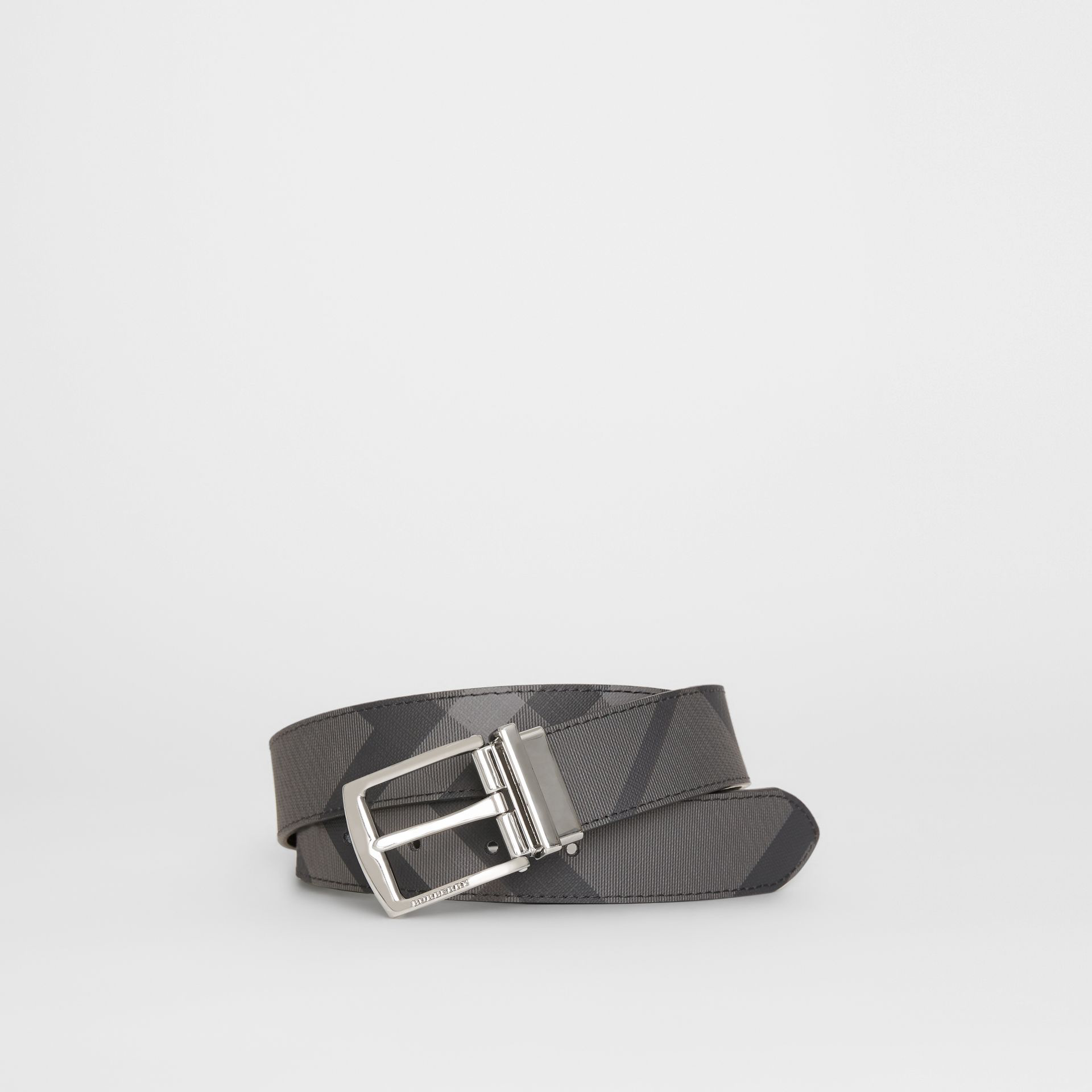 reversible london check and leather belt