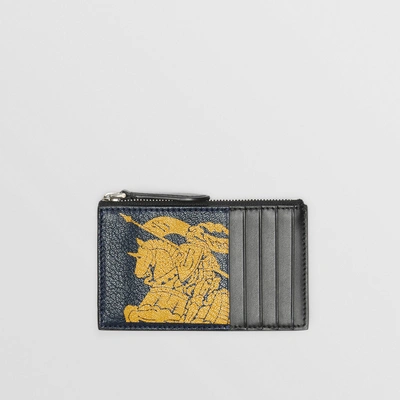 Shop Burberry Logo Print Leather Zip Card Case In Storm Blue