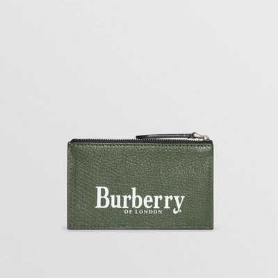Shop Burberry Logo Print Leather Zip Card Case In Storm Blue