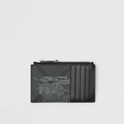Shop Burberry Equestrian Knight Print And Leather Zip Card Case In Charcoal/black