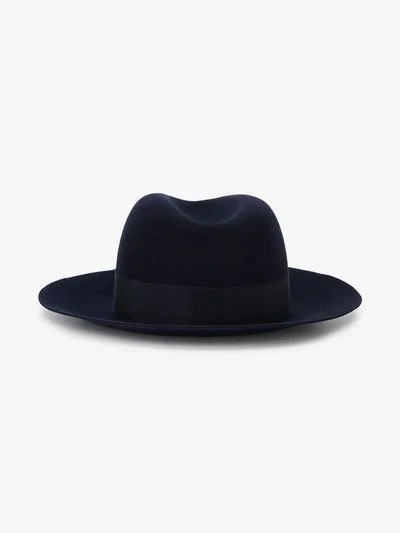 Shop Maison Michel Navy Blue Henrietta Fedora