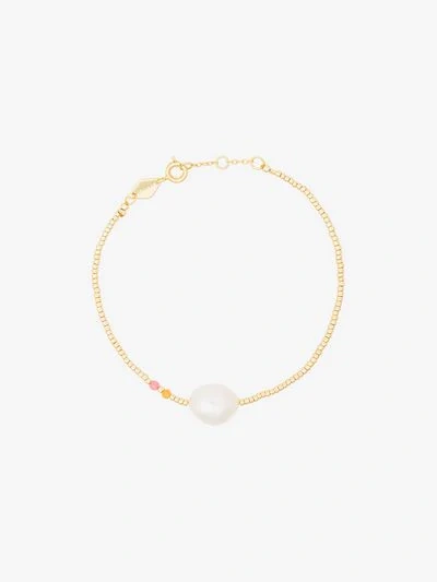 Shop Anni Lu Gold Plated Sterling Silver Baroque Pearl Gemstone Bracelet In Pink