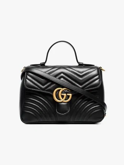 Shop Gucci Black Gg Marmont Matelassé Top Handle Bag