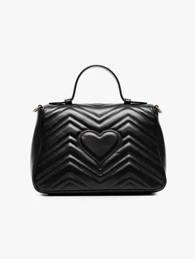 Gucci Gg Marmont Small Chevron Quilted Top-handle Bag With Chain Strap In Black