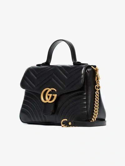 Shop Gucci Black Gg Marmont Matelassé Top Handle Bag