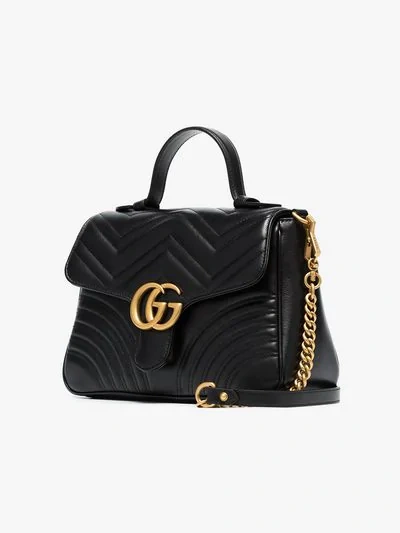 Gucci Gg Marmont Small Chevron Quilted Top-handle Bag With Chain Strap In Black