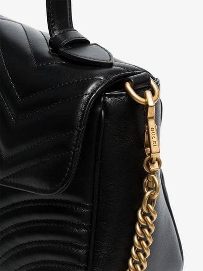 Gucci Gg Marmont Small Chevron Quilted Top-handle Bag With Chain Strap In Black