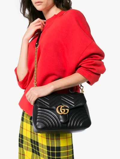 Shop Gucci Black Gg Marmont Matelassé Top Handle Bag