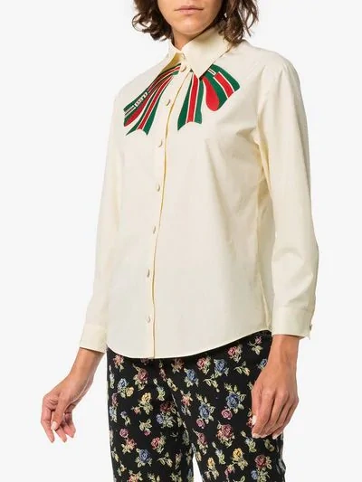 Shop Gucci Poplin Shirt With  Stripe Bow In White