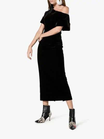 Shop Christopher Kane Stretch Velvet One-shoulder Dress In Black