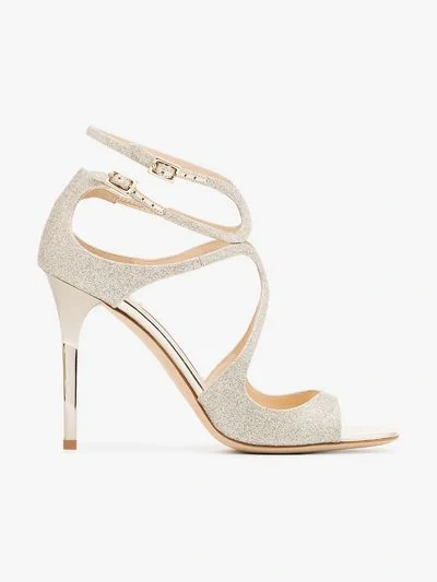 Shop Jimmy Choo Platinum Ice Lang 100 Leather Sandals In Metallic