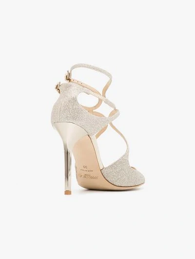 Shop Jimmy Choo Platinum Ice Lang 100 Leather Sandals In Metallic