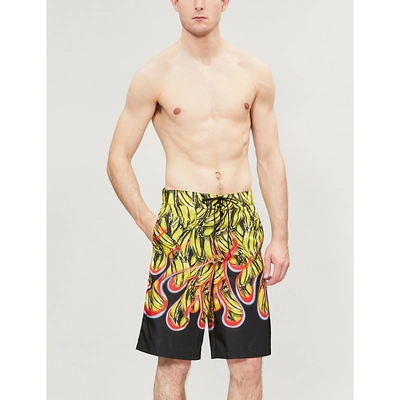 Shop Prada Banana Flame-print Swim Shorts In Lemon Black