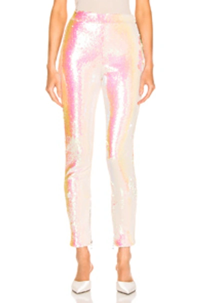 Shop Balmain Sequin Leggings In Mother Of Pearl In Pink,white