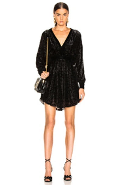 Shop Balmain Velvet Burnout Long Sleeve Mini Dress In Black